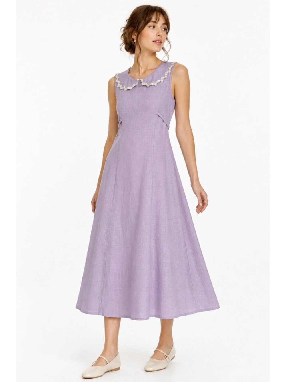 vintage 70S LILAC MIDI DRESS sundress LARGE cottagecore soft feminine twee